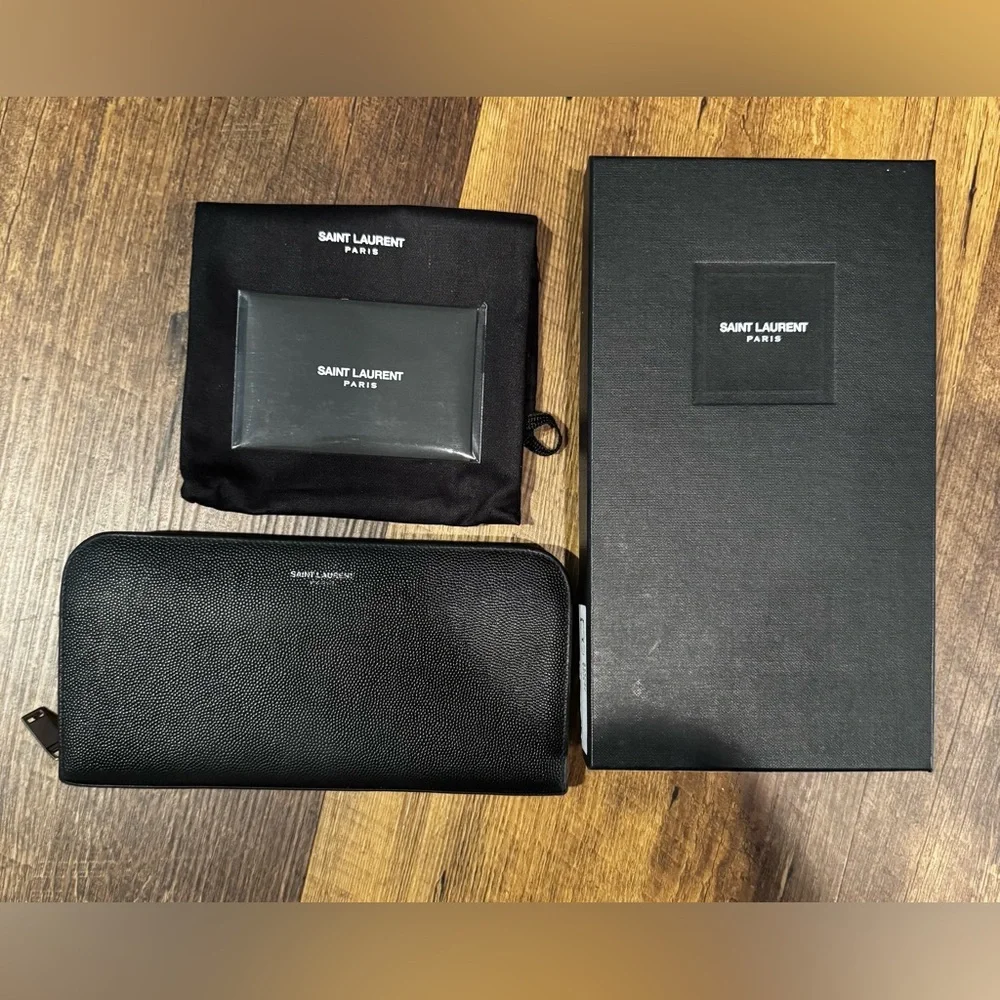 Saint Laurent Black Pebbled Leather Long Zippy Wallet - Full Inclusion - Picture 1 of 14